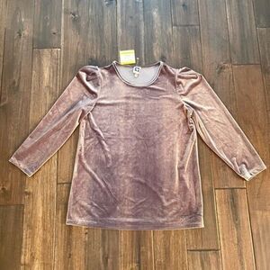 Anne Klein Silver Velvet Puffy Sleeve Top Medium NWT